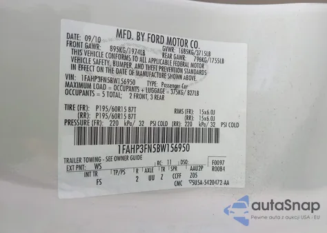 2011 Ford Focus Se from USA, damaged, VIN 1FAHP3FN5BW156950